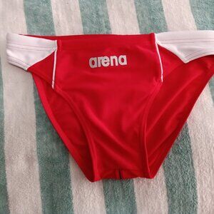 LIKE-NEW ARENA RED WITH WHITE SWIM BRIEF, SIZE "S" (30") - Pre-owned (*)